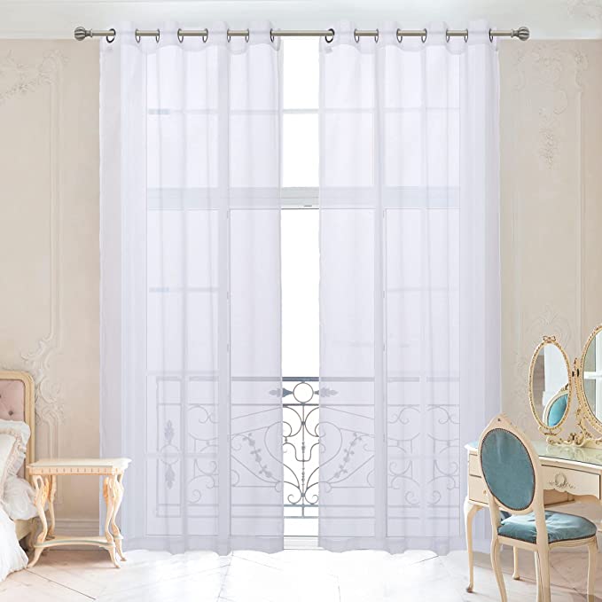 Ruthy's Textile 2 Piece Window Sheer Curtains Grommet Panels 54" X 108" Total 108" X 108" Inch Length for Kitchen,Bedroom/Living Room Color: White