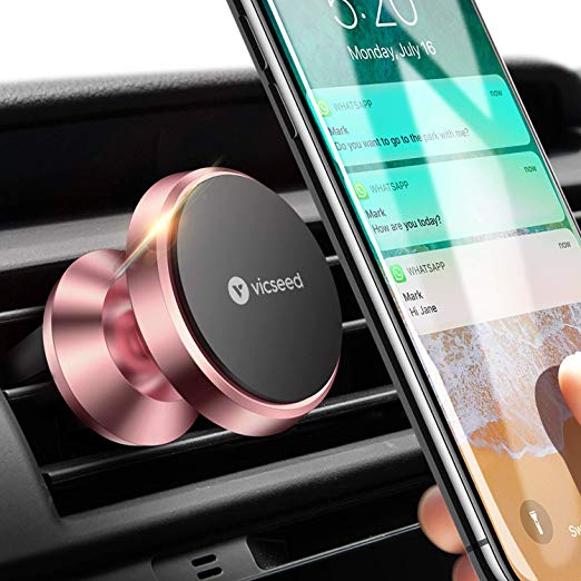 Car Phone Mount, VICSEED Magnet N52 Air Vent Mount 360° Rotation Car Phone Holder Cradle for Car Compatible with iPhone Xs Max XR X 8 Plus 7 Plus 6, Samsung Galaxy S10 S10  S10e S9 S8 - Rose Gold