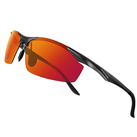 PAERDE Men's Sports Style Polarized Sunglasses for Men Driving Fishing Cycling Golf Running Al-Mg Metal Frame Ultra Light Glasses