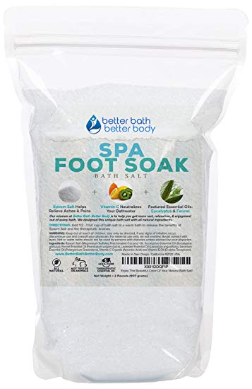 Spa Foot Soak 32oz (2-Lbs) - Epsom Salt Foot Soak With Eucalyptus, Fennel, Lavender, Geranium Essential Oils Plus Vitamin C Crystals - Spa Quality Foot Soak