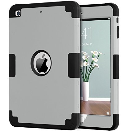 iPad Mini 2 Case, iPad Mini Case, iPad Mini Case 3, BENTOBEN Shockproof Anti-slip Silicone High Impact Resistant Hybrid Three Layer Protective iPad Case for iPad mini 1/2/3 with Retina, Gray/Black