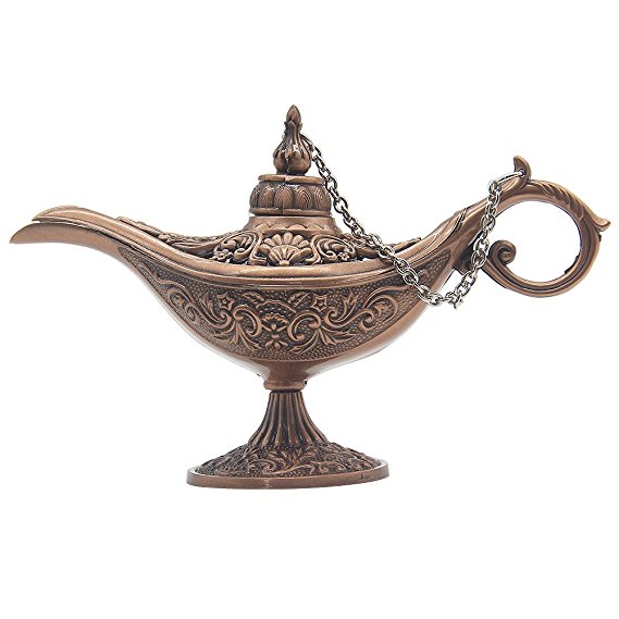 AVESON Classic Vintage Collectable Rare Legend Hollow Magic Genie Light Costume Lamp Home Table Decoration & Gift, Small, Copper