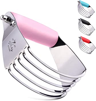 Professional Dough Blender, Pastry Cutter Stainless Steel, Heavy Duty Pastry Blender and Dough Cutter with Blades by Zulay Kitchen - Pink