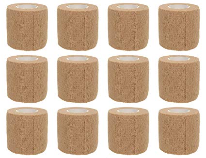 B&S FEEL Self-Adhesive Elastic Wrap Bandage Tape(2 Inches x 5 Yards, Pack of 12) (Skin Color)