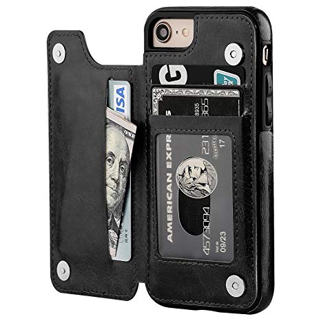 SENCEE For iPhone 6 Plus Case, Magnetic Leather Wallet Case Magnetic Clasp Kickstand Card Holder Slot Shockproof Flip Cover for iPhone 6 Plus iPhone 6S Plus (Black)