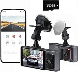 Dash Cam Front and Inside, 1080P Driving Recorder 3-Inch Display Screen, Free 32GB Card, Built in WiFi GPS Car Dashboard Camera, 170°Wide Angle, 24H Parking Mode, Nightc Vision