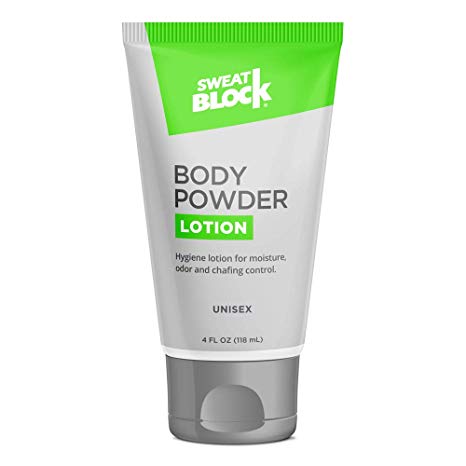 SweatBlock Body Powder Lotion, Talc Free, Anti-Chafing, Deodorizing - No Mess Body Powder for Men and Women, 4 fl oz