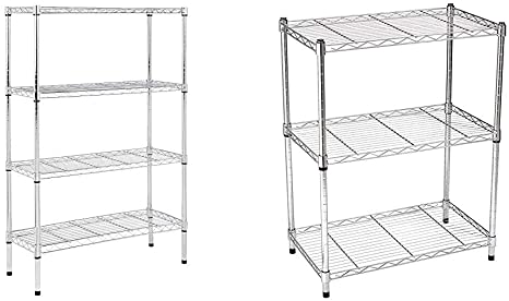 AmazonBasics 4-Shelf Adjustable, Heavy Duty Storage Shelving Unit (350 lbs), Chrome (36L x 14W x 54H) & 3-Shelf Adjustable, Heavy Duty Storage Shelving Unit (250 lbs),Chrome (23.3L x 13.4W x 30H)