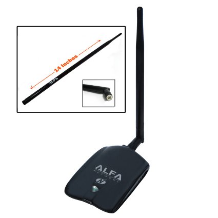 Alfa AWUS036NHA High Gain Wireless B/G/N USB Adaptor - Long-Rang Wi-Fi Network Adapter With 5dBi and 9dBi Antenna for Wardriving & Range Extension - Windows XP / Vista 64-Bit /128-Bit Windows 7 Compatible - Atheros Chipset