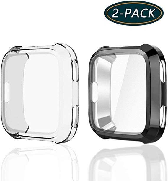 KPYJA for Fitbit Versa Protective Case, Slim Screen Protector Plated TPU Case Scratch Resistant Cover for Fitbit Versa Smart Watch (Black/Clear)
