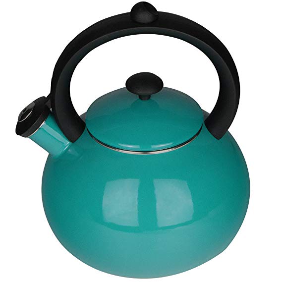 Aidea Whistling Enamel-on-Steel Tea Kettle - Stovetop Teakettle 2-Quart Turquoise Blue