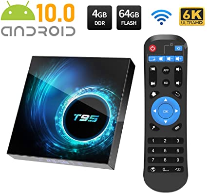 Android 10.0 TV Box, T95 Android TV Box 4GB RAM/64GB ROM Allwinnner H616 Quad-Core Support 2.4Ghz WiFi 6K HDMI Smart TV Box