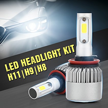 H11 LED Headlight Conversion Kit, Auto Car Led Headlamp Car COB Bulbs H8 H9,6000K 6W Cool White 7600LM, All-in-One Error Free Design (H11 (H8/H9))