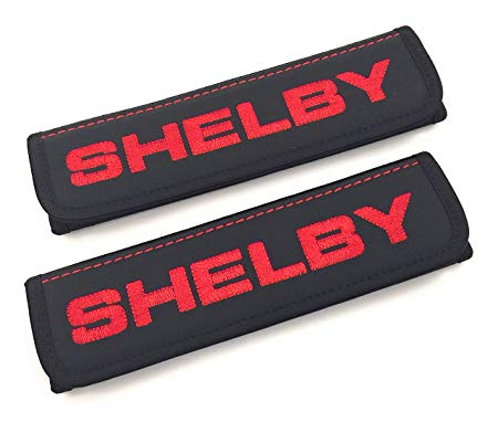 Car Interior Seat Belt Covers for Adults Black Shoulder Pads Seatbelt Cover pad with Embroidered red Emblem Accessories Compatible for Mustang Shelby Great idea for a Gift to The Driver! 2 pcs