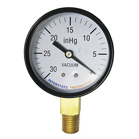 Interstate Pneumatics G2024-030V Vaccum Pressure Gauge 30 PSI 2-1/2 Inch Diameter 1/4 Inch NPT Bottom Mount