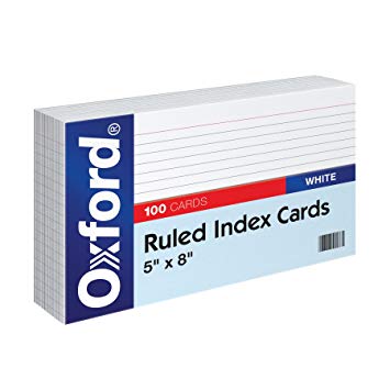 Oxford Ruled Index Cards, 5" x 8", White, 100/Pack (51)