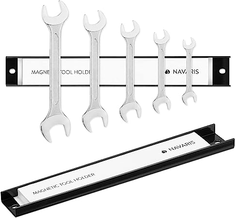 Navaris Set of 2 Strong Magnetic Tool Holders - 12 Inch Heavy Duty Garage Wall Holder Strip for Tools - Tool-Bar with Magnet for Screwdriver, Wrench