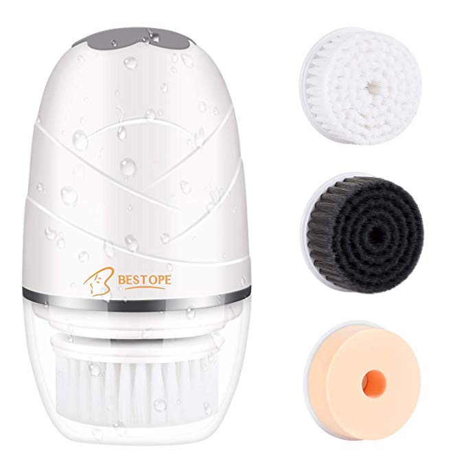 BESTOPE Facial Cleansing Brush, Waterproof Facial Exfoliating Brush Set 3 In 1 Portable Electric Facial Massager, 2 Speeds Face Cleanser for All Skin Care