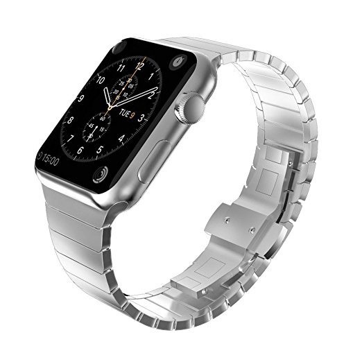 Apple Watch Band 38mm, KADES Solid Stainless Steel iWatch Band Link Bracelet for 38mm Apple Watch Series 1/2/3 all versions - Butterfly Clasp, Silver