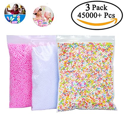 Foam Balls for Slime,Colorful Mini Styrofoam Foam Beads Assorted 3 Pack 45000 Pieces 0.08-0.16 Inch for Kids DIY Arts Crafts Decorations,Pink,White and Mixed Color