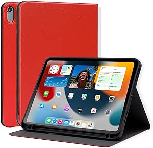 Case for iPad 10th Generation Case 2022, 10th Gen iPad 10.9 inch Case with Pencil Holder, iPad 10 Case for A2696 A2757 A2777 Adjustable Stand iPad Case with Auto Sleep, PU Leather (Red)