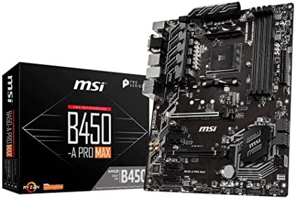 MSI B450-A PRO MAX Motherboard ATX, AM4, DDR4, LAN, USB 3.2 Gen2, M.2, VGA, DVI-D, HDMI, AMD RYZEN 1st, 2nd and 3rd Gen Ready