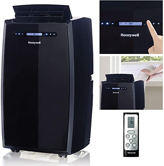 Honeywell (Black MN14CCSBB Portable Air Conditioner with Dehumidifier, Fan with Remote Control & Advanced LCD Display Cools Rooms Up to 550-700 Sq. Ft