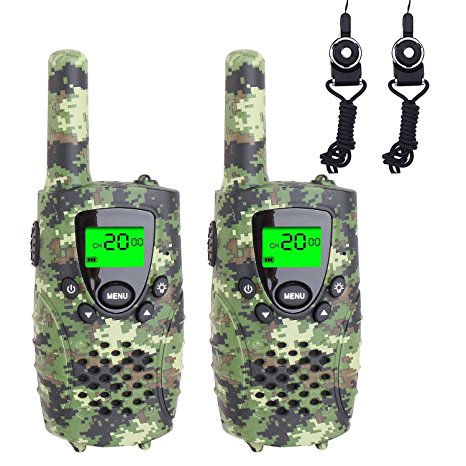 FAYOGOO Kids Walkie Talkies, 22-Channel FRS/GMRS Radio, 4-Mile Range Two Way Radios with Flashlight and LCD Screen. 2 Pack, Camo Green