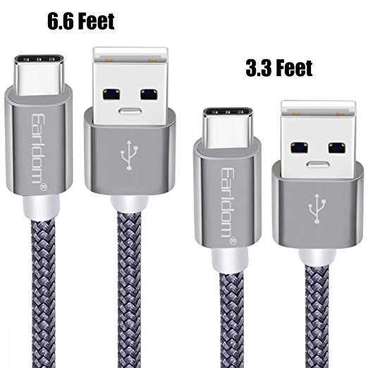 USB Type C Charger Cable, Earldom Nylon Braided USB A to C Fast Charging Cord for Samsung Galaxy S8/S9/Plus/Note 8, LG V30 V20 G6 G5,Google Pixel XL 2,Nexus 6P 5X,Moto Z Z2 & More [6.6ft   3.3ft]