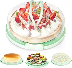 Ohuhu Cheesecake Container, Cake Pie Carrier BPA-Free up to 10'' Cake - Cupcake Containers with Lid and 2 Handles 4-in-1 Multipurpose Cake Keeper Holder Platter for Pie Devil Eggs Mothers Day Gifts