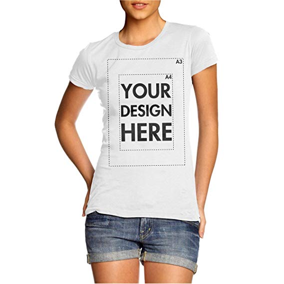 Create Your Own Custom Personalised Womens T Shirt! Any Text, Any Photo, Up to 14" x 16" Print Size, White T Shirt