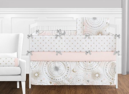 Sweet Jojo Designs 9-Piece s. Blush Pink, Gold, Grey and White Star and Moon Celestial Baby Girl Crib Bedding Set with Bumper by