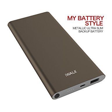 iWALK CHIC10000Q Ultra Slim Power Bank 10000mAh,2X Quick Charge Power Bank with Qualcomm QC2.0 Technology, Metallic Shell Cell phone External Battery Pack Charger, Grey