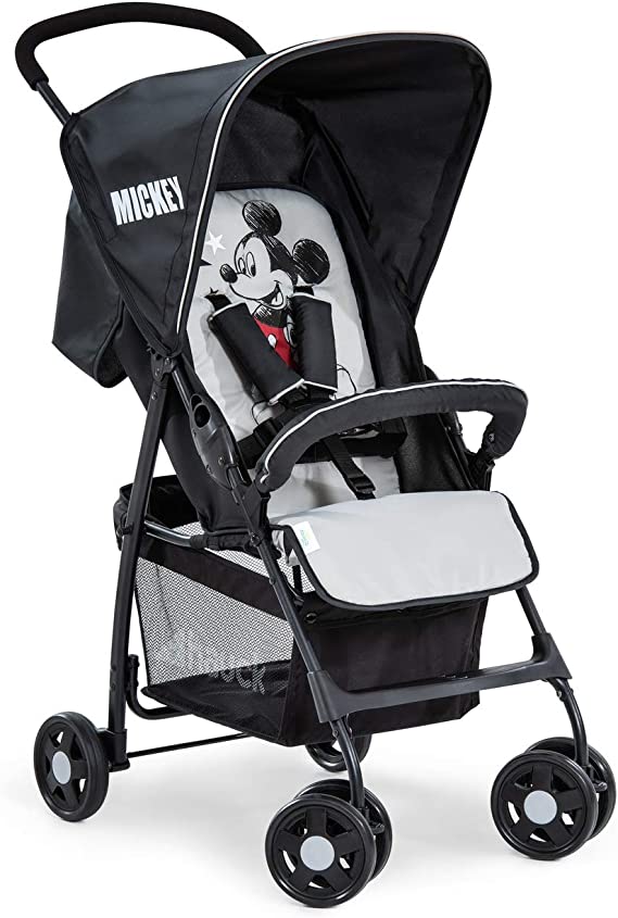 Hauck Disney Lightweigt Pushchair Sport / Compact Folding / Fully Reclining / Lie-Flat Position From Birth / XL Shopping Basket / Sun Canopy / Up to 18 Kg / Mickey Mouse / Black Grey