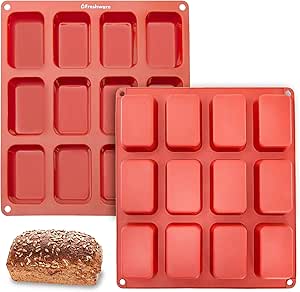 Freshware Silicone Mini Loaf Pan - [2PK] 12 Cavity Mini Bread Pan Brownie Pan, Nonstick Silicone Molds for Brownie, Cornbread, Cheesecake or Cupcake