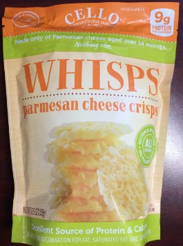 Cello Artisan Cheese Makers WHISPS Pure Parmesan Cheese Crisps, 9g of Protein per serving, No Sugar, Very Low Carb Snack - Large 9.5 oz Resealable Bag