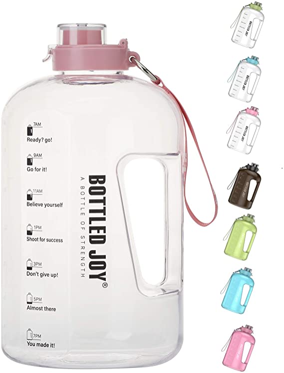 BOTTLED JOY 1 Gallon Water Bottle, BPA Free Large Water Bottle Hydration with Motivational Time Marker Reminder Leak-Proof Drinking Big Water Jug for Camping Sports Workouts and Outdoor Activity