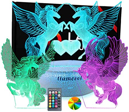 LLAMEVOL Unicorn Gifts Night Lights for Kids 3D Illusion Lamp Animal Light Toys Led Desk Lamps Dimmable Remote Unique Gifts 3 Set for Girls Boys Adult Home Decor Office Bedroom 16 Color Change LM03