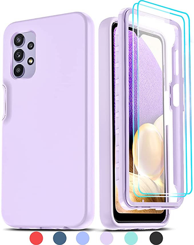 LeYi for Galaxy A32 5G Case, Samsung Galaxy A32 Case 5G with [2 x Tempered Glass Screen Protector] for Women Girls, Full-Body Protective Soft Liquid Silicone Phone Case for Galaxy A32 5G, Purple/Pink