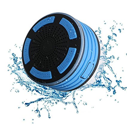 Archeer IPX7 Waterproof Bluetooth Speaker with Suction Cup, LED Light, Built-in Mic and Hands-Free Speakerphone - Sky Blue