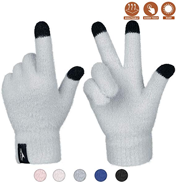 Achiou Winter Touchscreen Gloves Knit Warm Thick Thermal Soft Comfortable Wool Lining Elastic Cuff Texting for Women Men