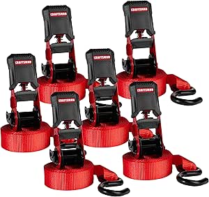 CRAFTSMAN CMXAZBS15006 Black/Red 1" x 12' Ratchet Tie Down Straps - Light/Mid-Weight Duty (1500 lb Break Strength), 6 Pack