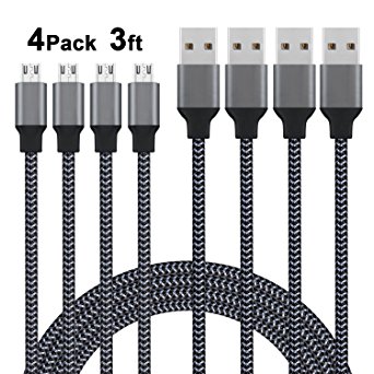 Micro USB Cable, Xcords 4Pack 3FT Premium Android Charger Cord, High Speed and Extremely Durable Charging Cable for Android/Tablet/Samsung/Blackberry/Nexus/Sony/HTC/LG/Echo Dot/PS4(Carbon Black)