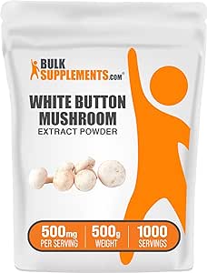 BULKSUPPLEMENTS.COM White Button Mushroom Extract Powder - Mushroom Supplement, Agaricus Mushroom Powder - Gluten Free, 500mg per Serving, 500g (1.1 lbs) (Pack of 1)