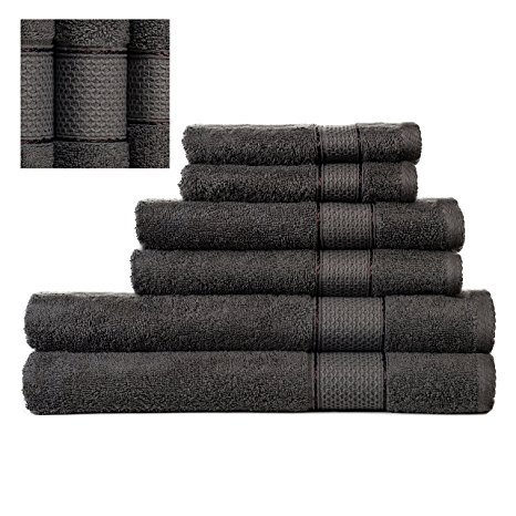 Superior 0 Cotton Turkish Towel Set 6 Piece ,2 Bath Towels, 2 Hand Towels and 2 Washcloths - Machine Washable, Hotel Quality, Super Soft and Highly Absorbent by IXIRHOME (DARK GREY)