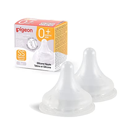 Pigeon Silicone Nipple (SS) with Latch-On Line, Natural Feel, 0  Months, 2 Counts