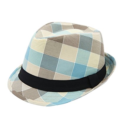 Premium Multi Color Plaid Stitch Black Band Fedora Hat - Different Colors