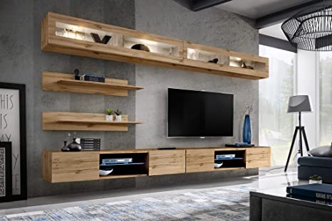 MEBLE FURNITURE & RUGS Fly I2 33TV Wall Mounted Floating Modern Entertainment Center (Oak)