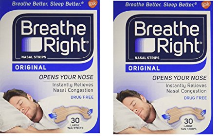 Breathe Right OIBOsV Drug Free Nasal Strips, Tan, Large, for Nasal Congestion Relief, 30 Count (2 Pack)