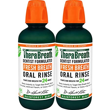 TheraBreath Fresh Breath Oral Rinse, Rainforest Mint, 16 Ounce Bottle, 2 Count, 16 Fl Oz (Pack of 2)